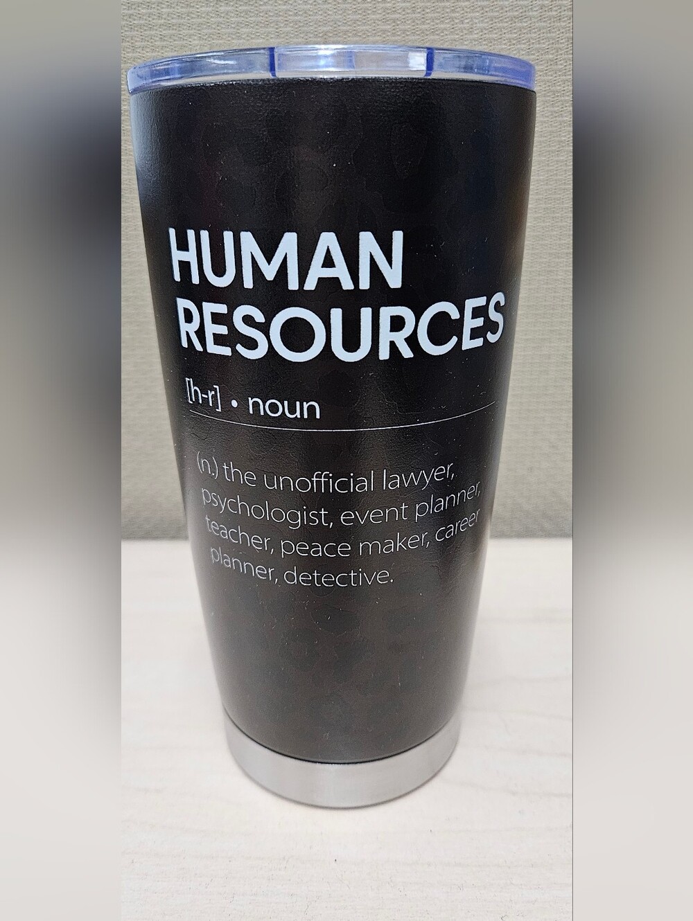 Human Resources Tumbler with black Cheetah Print